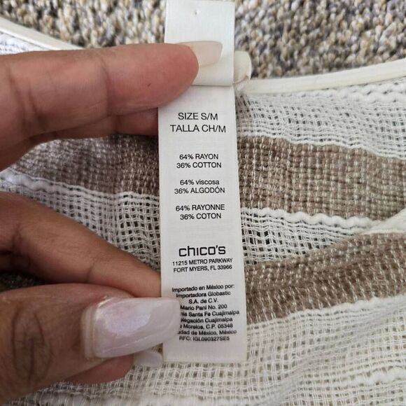 Chico's Poncho Open Knit Top Women's Size S/M Multicolor Crew Neck Short Sleeve - Picture 4 of 7